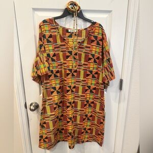 Kente Print Ruffle Sleeve Dress w/ Accessories